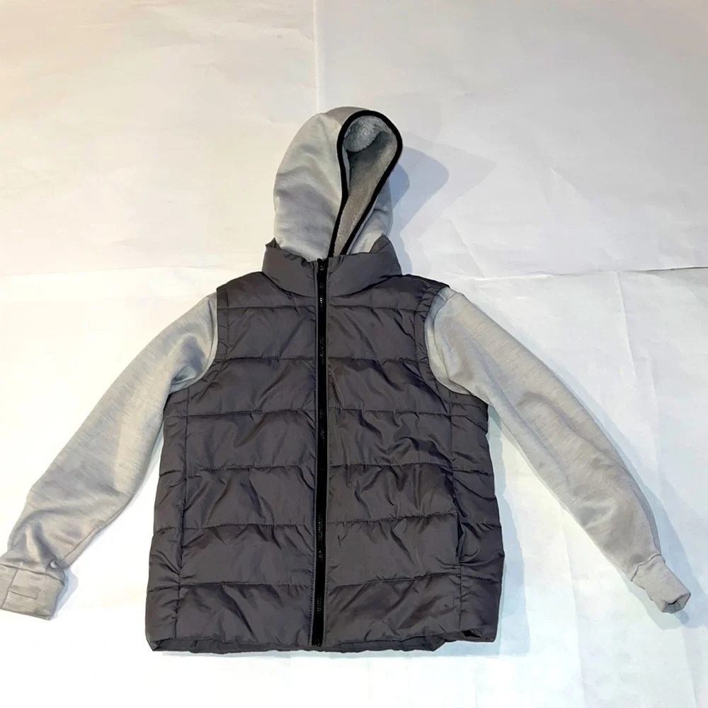 Old Navy Kids Med (12) Black Puffer and Grey Hoodie Jacket
